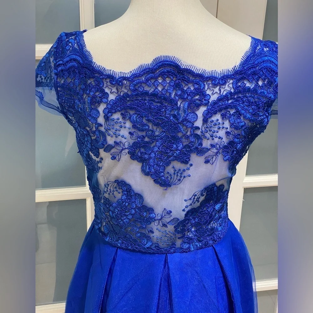 NWOT Royal Blue Girl's Flare Hi-Lo Pageant Dress Size S/M